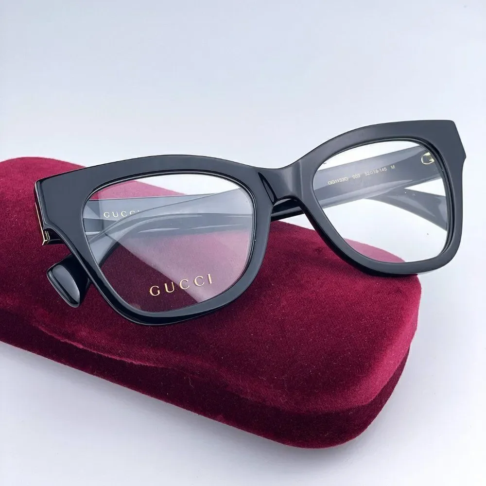 SALE! NEW Gucci GG1133O 003 Shiny Black Cat Eye Women LOGO Eyeglasses